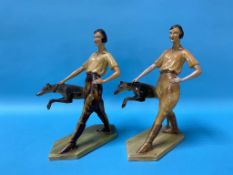 Two Art Deco Wade cellulose figures 'Christina restraining her Greyhound', 28cm high