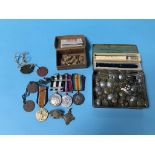 Medals to include World War One pair to CPL Harrison, 470243 R.E., dog tags, buttons, a pen etc.