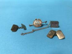 A 9ct gold charm, Royal Engineers pin etc.