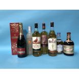 Four bottles of whisky, to include Bells, Dalwhinie etc., a bottle of Piper Heidsieck champagne etc.