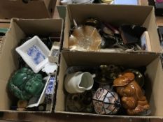 Three boxes of assorted to include brass ware
