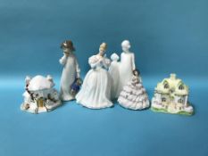 Two pastille burners, Royal Doulton figures, Nao figure and one other (6)