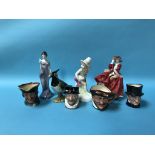 Royal Doulton Toby jug, various Royal Doulton figures and a Beswick lapwing (8)