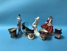 Royal Doulton Toby jug, various Royal Doulton figures and a Beswick lapwing (8)