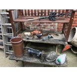 Various garden ornaments, a pump etc.