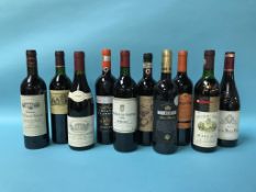 Ten bottles of red wine, to include Chianti, Rioja, Chateau Siran 1986 etc.