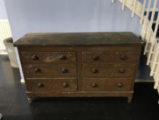 A Victorian scumbled pine double chest of drawers, 145cm wide, 83cm long, 49cm deep