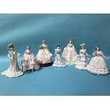Two Worcester figures 'Masquerade Begins' and 'Debut', a Royal Doulton figure 'Cinderella' and