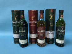 Three bottles of Glenfiddich whisky