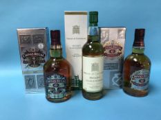 Two bottles of Chivas Regal, 12 year old whisky and a bottle of House of Commons whisky (3)