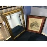 A signed Limited Edition 'Aintree Red Rum' print and gilt mirror, 50 x 40cm