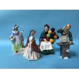 Four Royal Doulton figures, 'Spring Flowers', 'The Clockmaker', 'Paisley Shawl', and 'The Old