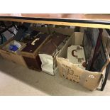A sewing machine and two boxes of assorted etc.