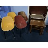 Four retro fibre glass kitchen chairs, a nest of tables and a tea trolley