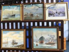 D. R. Brooks, collection of four oils, signed, various North East Maritime Harbour Scenes