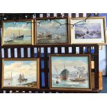 D. R. Brooks, collection of four oils, signed, various North East Maritime Harbour Scenes