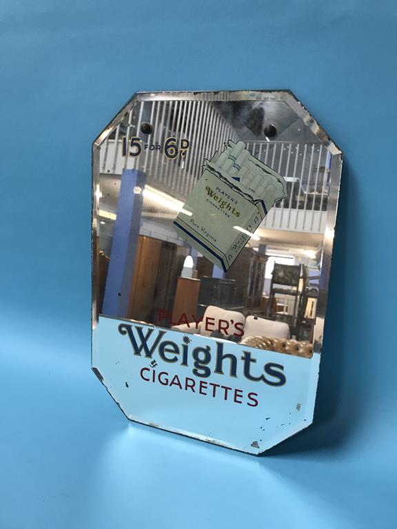 Advertising - A mirrored glass panel 'Players Weights Cigarettes', 36 x 25cm