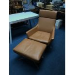 An Italian BPA International Carmel leather and chrome chair and footstool