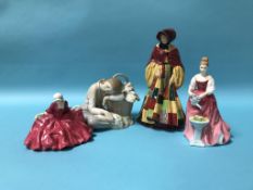 A Royal Doulton figure 'The Parson's Daughter', HN 564, two model figures and a Lladro figure