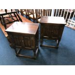 A pair of Old Charm oak linenfold cabinets, 50cm wide