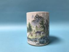 A Chinese famille rose brush pot, bears label 'Trevor Ford collection', 11.5cm height