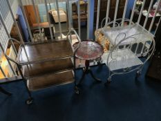 Two tea trolleys and a decorative tripod table