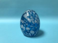 A Mdina blue and white glass paperweight
