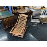 Two teak garden chairs