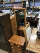 Two onyx lamps, cheval mirror and small pine chest of drawers