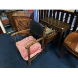 An Edwardian piano stool, oak child's chair etc.