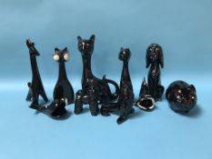 A collection of ceramic cats and dogs etc.
