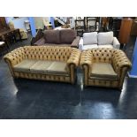 A Chesterfield three seater settee and a Club chair