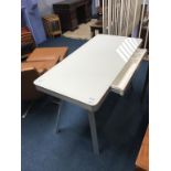 A modern glass top office style desk, with single drawer, 120 x 60cm
