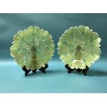A pair of Victorian yellow Pearline glass plates