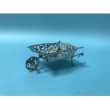 A miniature silver wheelbarrow, marks rubbed, 30g