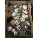 A tray of assorted, to include various enamels and miniatures etc.