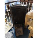 An oak corner cabinet and an Edwardian coal scuttle