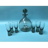 A Holmegaard Kastrup decanter and six liquor glasses