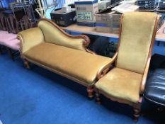 A Victorian chaise long and an armchair
