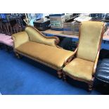 A Victorian chaise long and an armchair