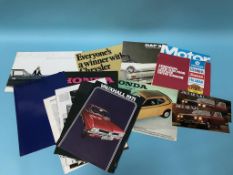 A collection of Vintage car brochures, to include Honda '2', Daf, and Jaguar etc.