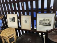 Two South African etchings and a tribal print