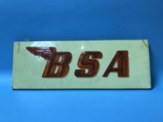 A plastic 'BSA' yellow hanging sign, 57 x 20cm