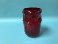 A Whitefriars, ruby, knobbly vase, 21cm height