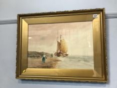 William Baker, watercolour, signed, 'Sailing vessels on the shoreline'