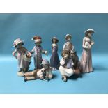 Five Lladro figures and two Nao figures