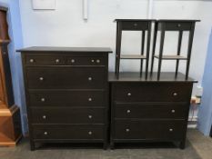 Two chest of drawers and a pair of bedside tables