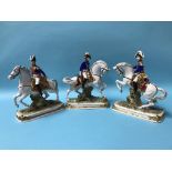 Three Capo Di Monte 'Napoleonic' figures on horse back