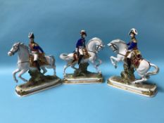 Three Capo Di Monte 'Napoleonic' figures on horse back