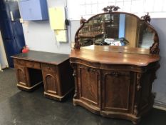 A Victorian mahogany mirror back chiffonier and a pedestal desk